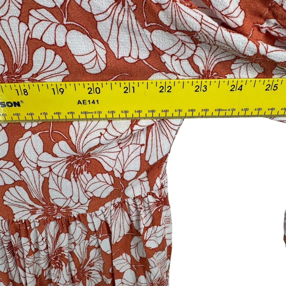 Cynthia Rowley Rust Floral V-Neck Peasant Blouse - Picture 9 of 12